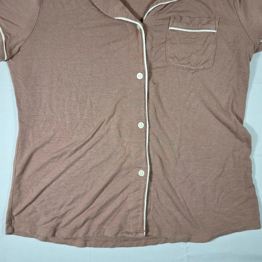 Stars Above Womens Pajama Top Short Sleeve Button Down Mauve Pink Pilling S